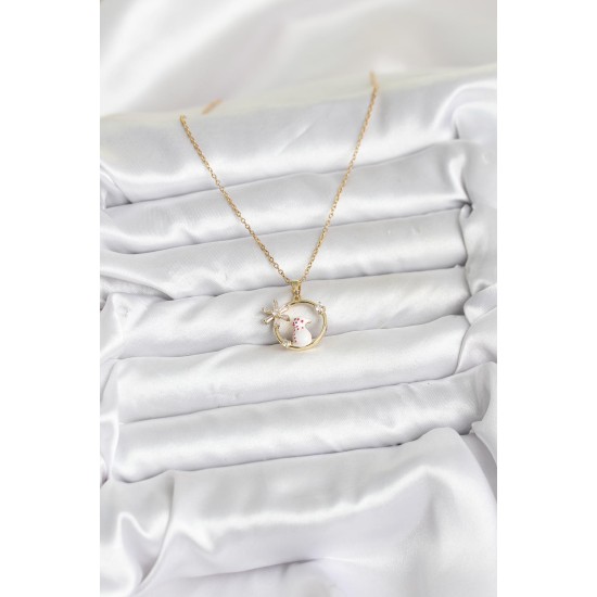 316L Çelik Zincir Gold Zirkon Taşlı Yılbaşı Temalı Kadın Kolye - TJ-BKO10704