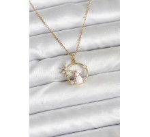 316L Çelik Zincir Gold Zirkon Taşlı Yılbaşı Temalı Kadın Kolye - TJ-BKO10704