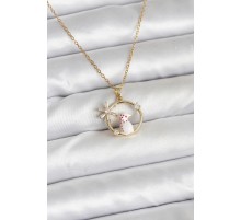 316L Çelik Zincir Gold Zirkon Taşlı Yılbaşı Temalı Kadın Kolye - TJ-BKO10704