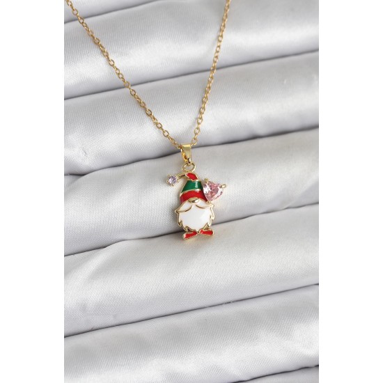 316L Çelik Zincir Gold Renk Yılbaşı Teması Kadın Kolye - TJ-BKO10708