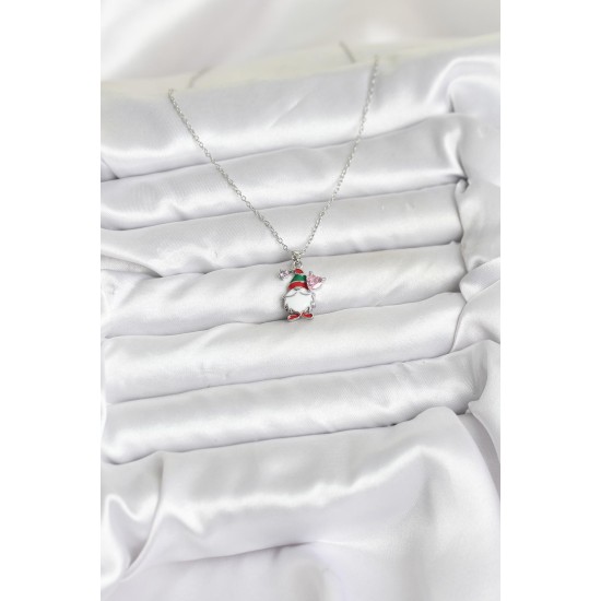 316L Çelik Zincir Gümüş Renk Yılbaşı Teması Kadın Kolye - TJ-BKO10709