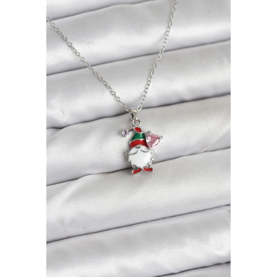 316L Çelik Zincir Gümüş Renk Yılbaşı Teması Kadın Kolye - TJ-BKO10709