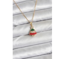 316L Çelik Zincir Gold Ren Çam Ağacı Model Zirkon Taşlı Yılbaşı Temalı Kadın Kolye - TJ-BKO10710