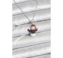 316L Çelik Zincir Gümüş Renk Kardan Adam Figürlü Yılbaşı Temalı Kadın Kolye - TJ-BKO10713