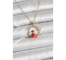 316L Çelik Zincir Gold Zirkon Taşlı Yılbaşı Tema Kadın Kolye - TJ-BKO10718