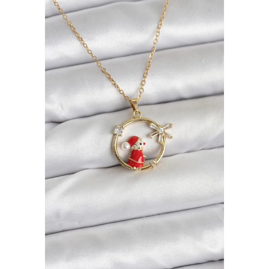 316L Çelik Zincir Gold Zirkon Taşlı Yılbaşı Tema Kadın Kolye - TJ-BKO10718