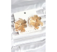 Pirinç Gold Renk Beyaz Mine Detaylı Lotus Kadın Küpe - TJ-BKP11367