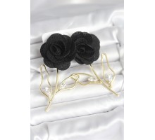 Pirinç Gold Renk Siyah Gül Model Kadın Küpe - TJ-BKP11369