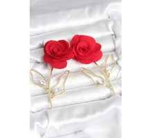 Pirinç Gold Renk Kırmızı Gül Model Kadın Küpe - TJ-BKP11370
