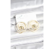Pirinç Gold Renk Beyaz Mineli Geometrik Gül Model Kadın Küpe - TJ-BKP11375