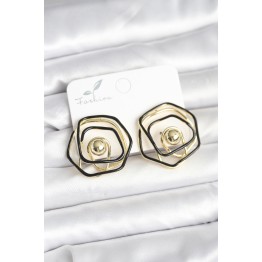 Pirinç Gold Renk Siyah Mineli Geometrik Gül Model Kadın Küpe TJ-BKP11376