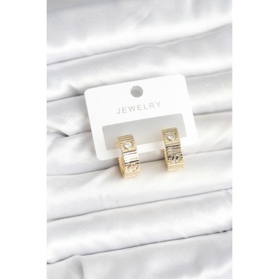 Pirinç Gold Renk Zirkon Taşlı Halka Kadın Küpe - TJ-BKP11380