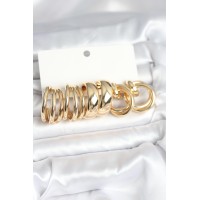 Pirinç Gold Renk 3 Çift Vintage Kadın Küpe Seti TJ-BKP11382