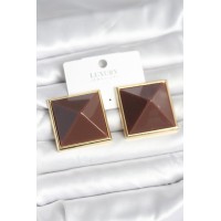 Pirinç Gold Renk Kahverengi Piramit Model Kadın Küpe TJ-BKP11383