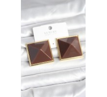 Pirinç Gold Renk Kahverengi Piramit Model Kadın Küpe - TJ-BKP11383