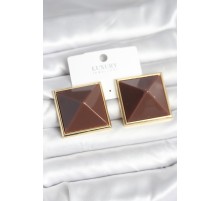Pirinç Gold Renk Kahverengi Piramit Model Kadın Küpe - TJ-BKP11383