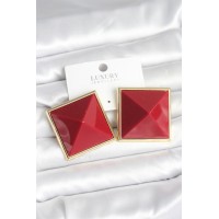 Pirinç Gold Renk Bordo Piramit Model Kadın Küpe TJ-BKP11384