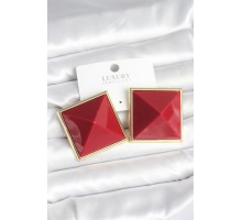 Pirinç Gold Renk Bordo Piramit Model Kadın Küpe - TJ-BKP11384