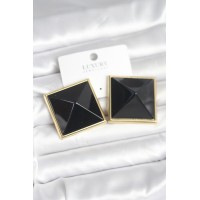 Pirinç Gold Renk Siyah Piramit Model Kadın Küpe TJ-BKP11385