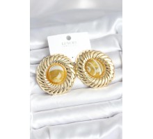 Pirinç Gold Renk Kehribar Boncuklu Vintage Kadın Küpe - TJ-BKP11387