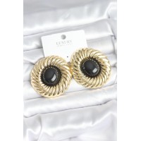 Pirinç Gold Renk Siyah Boncuklu Vintage Kadın Küpe TJ-BKP11388