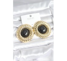 Pirinç Gold Renk Siyah Boncuklu Vintage Kadın Küpe - TJ-BKP11388