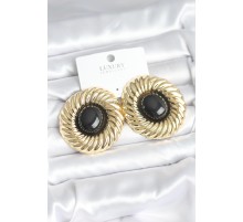 Pirinç Gold Renk Siyah Boncuklu Vintage Kadın Küpe - TJ-BKP11388