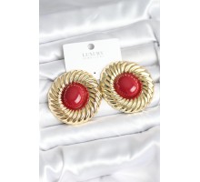 Pirinç Gold Renk Bordo Boncuklu Vintage Kadın Küpe - TJ-BKP11389