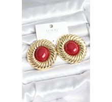 Pirinç Gold Renk Bordo Boncuklu Vintage Kadın Küpe - TJ-BKP11389