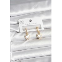 Pirinç Gold Renk Zirkon Taşlı Kalp Model Kadın Küpe TJ-BKP11394