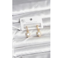 Pirinç Gold Renk Zirkon Taşlı Kalp Model Kadın Küpe - TJ-BKP11394