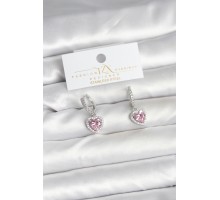 Pirinç Gümüş Pembe Renk Zirkon Taşlı Kalp Model Kadın Küpe - TJ-BKP11395