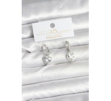 Pirinç Gümüş Renk Zirkon Taşlı Kalp Model Kadın Küpe - TJ-BKP11396