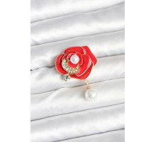 Kırmızı Gül İncili Model Broş - TJ-BR469