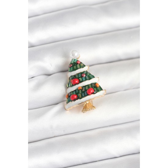 Süslü Çam Ağacı Model Yılbaşı Temalı Broş - TJ-BR478