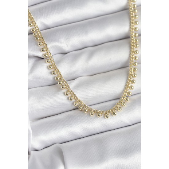 Pirinç Gold Renk Sıralı Topçuk Model Kadın Kolye - TJ-BKO10725