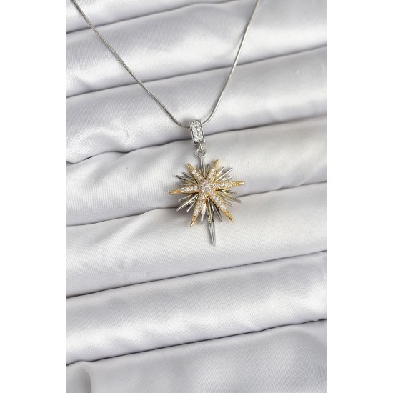 316L Çelik Zincir Gümüş Renk Kutup Yıldızı Model Kadın Kolye - TJ-BKO10726