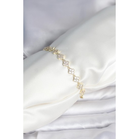 Zirkon Taşlı Pirinç Yonca Model Bileklik - TJ-BB8086