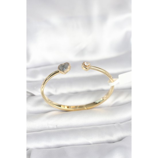 Pirinç Gold Renk Kalpli Model Kadın Kelepçe Bileklik - TJ-BB8089