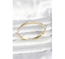 Pirinç Gold Renk Zirkon Taşlı Çivi Model Kadın Kelepçe Bileklik - TJ-BB8090