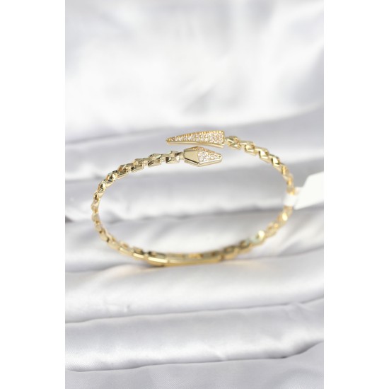 Yılan Model Pirinç Gold Renk Kadın Kelepçe Bileklik - TJ-BB8091