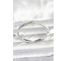 Pirinç Gümüş Renk Kutup Yıldızı Model Kadın Kelepçe Bileklik - TJ-BB8092