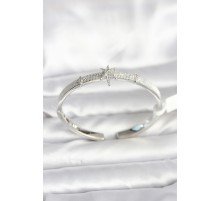 Pirinç Gümüş Renk Kutup Yıldızı Model Kadın Kelepçe Bileklik - TJ-BB8092