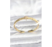 Pirinç Gold Renk Kutup Yıldızı Model Kadın Kelepçe Bileklik - TJ-BB8093