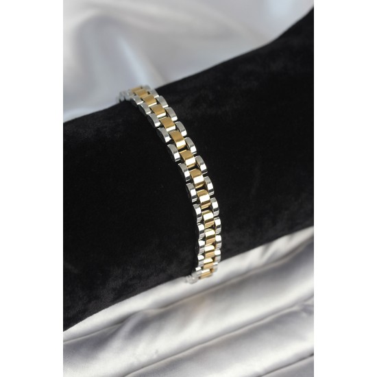 316L Çelik Gold ve Gümüş Renk 7 mm Kalınlık Erkek Bileklik - TJ-EB3764