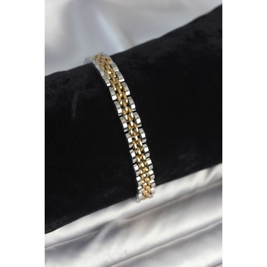 316L Çelik 7 mm Kalınlıkta Gold ve Gümüş Renkli Erkek Bileklik - TJ-EB3766