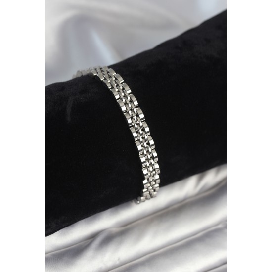 316L Çelik 7 mm Kalınlıkta Gümüş Renkli Erkek Bileklik - TJ-EB3768