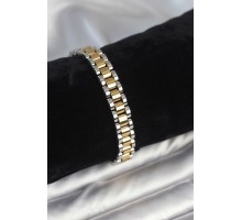 316L Çelik Gold ve Gümüş Renk 9 mm Kalınlık Erkek Bileklik - TJ-EB3769