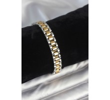 316L Çelik Gold ve Gümüş Renk 9 mm Kalınlık Erkek Bileklik - TJ-EB3769