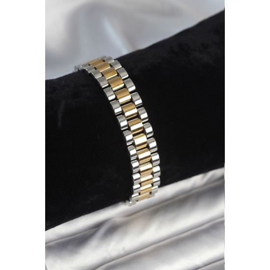 316L Çelik Gold ve Gümüş Renk 12 mm Kalınlık Erkek Bileklik - TJ-EB3775